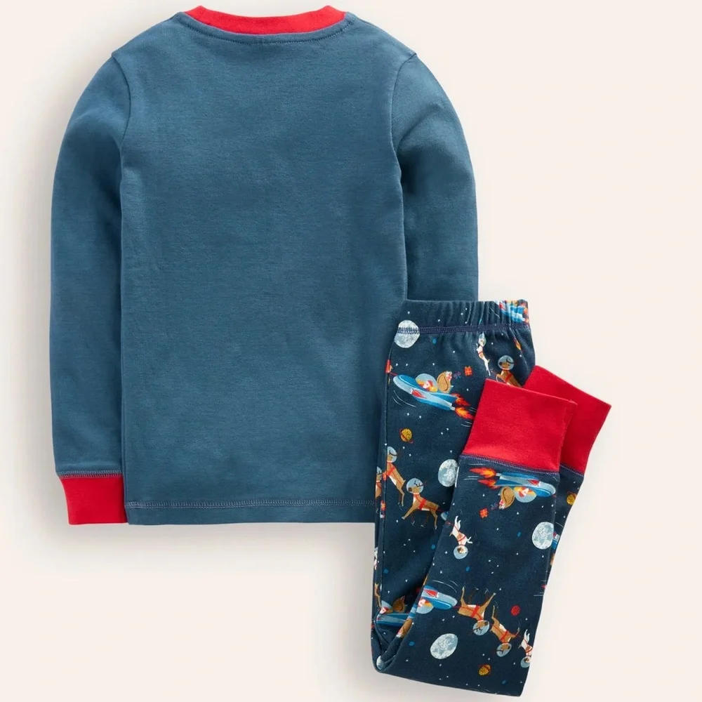 Mini Boden Blue Space Santa Long John Pajama Set NWT